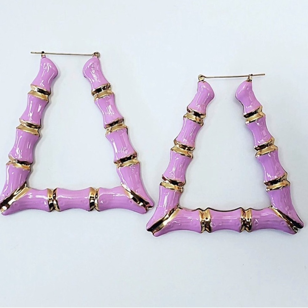 Vera by New York Earrings Triangle Bamboo Lightweight Pink /Gold